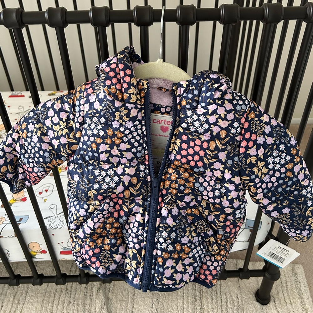 NWT Carter's Navy Floral Puffer Jacket